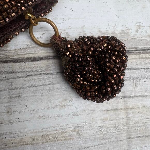 VTG Bag By Josef Beaded Clutch Purse Bronze Metallic Zip Top Evening Glam Disco - Picture 8 of 12